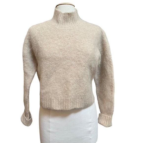 Los Angeles Atelier Beige Alpaca Blend Cropped Knit Mock Turtleneck Sweater Med‎ - Picture 1 of 6